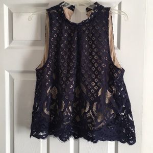 Navy blue & cream dress blouse